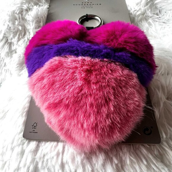 Zara Accessories - NWT ZARA HEART KEYRING BAG CHARM FUR *Hot Pink *Purple *Pink